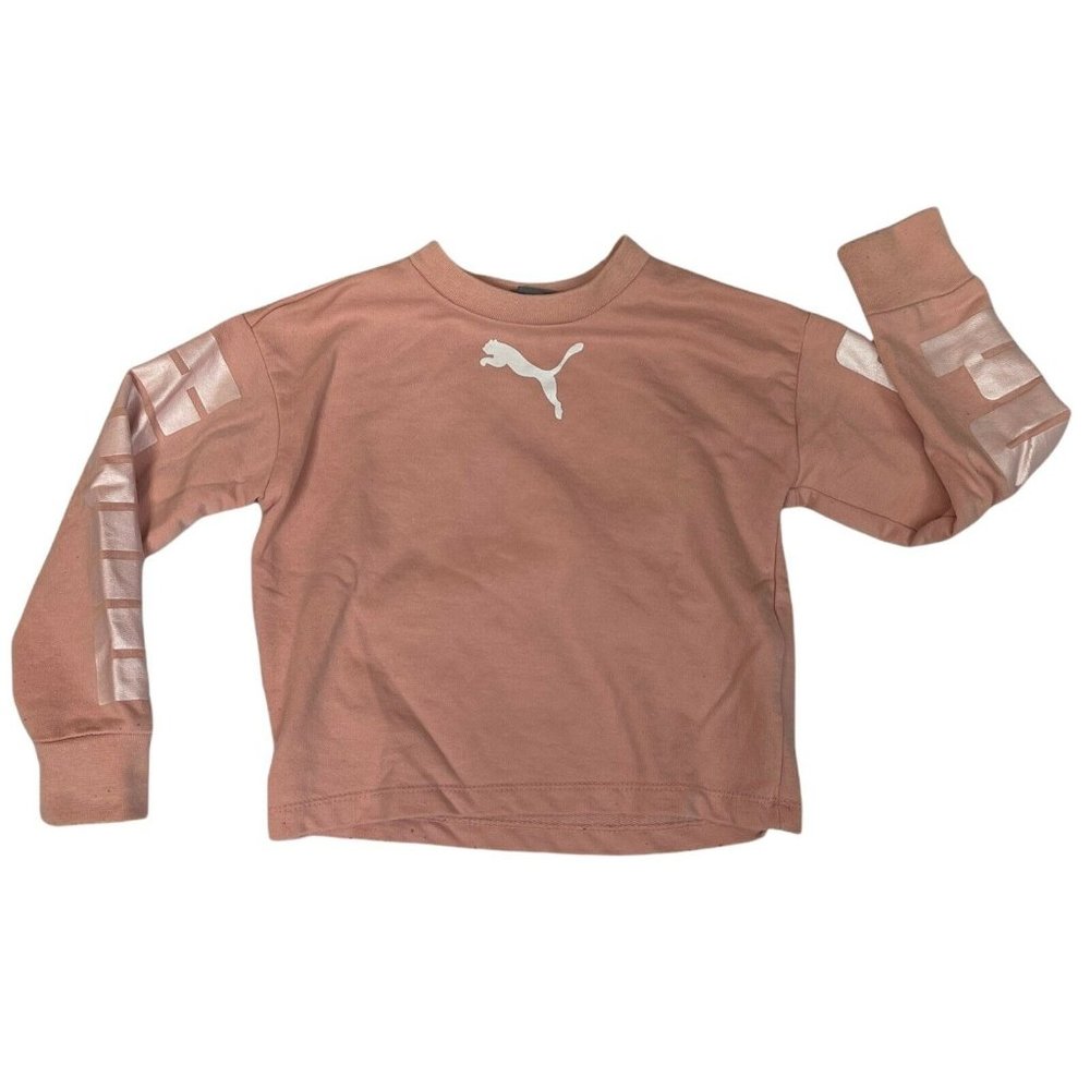 Puma Girls Peach Style Crew Cut Sweat Top Size 6/6x Spellout Logo Long Sleeve